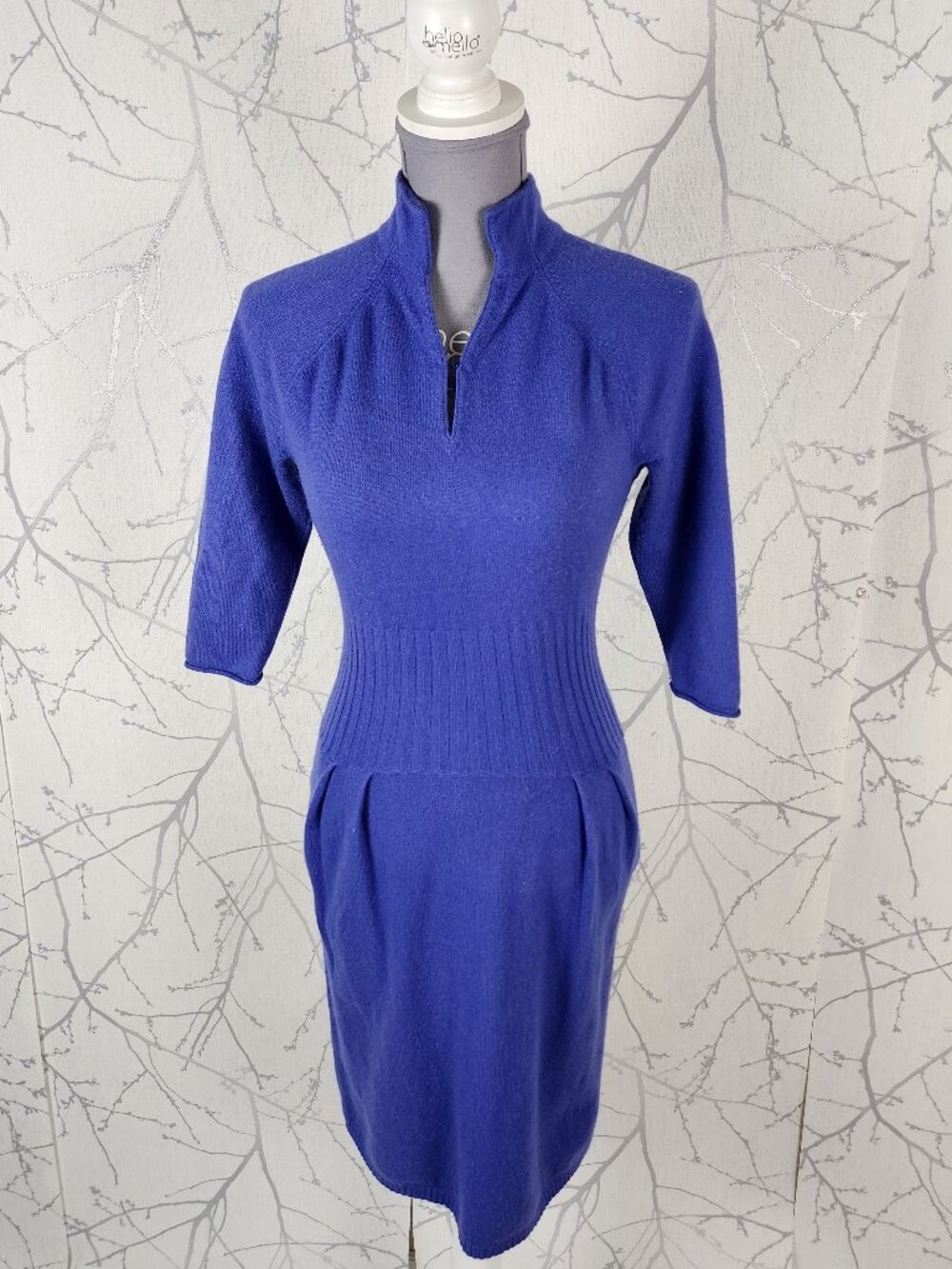 Antonio Melani Wool Cashmere Knit Split High Neck Sweater Dress